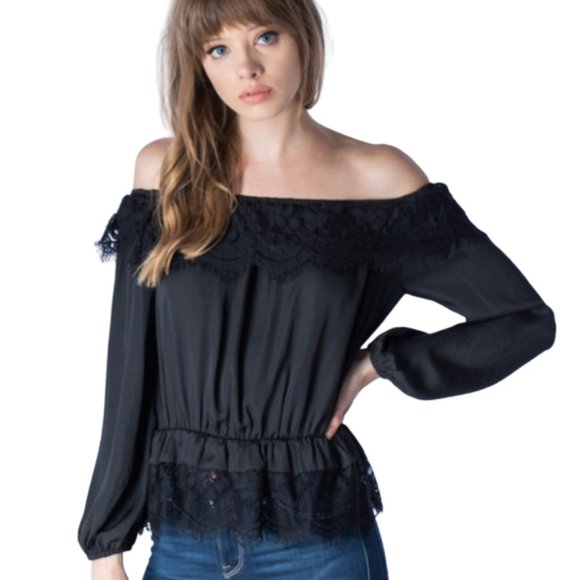 Black Lace Hem Blouse/Top - Picture 3 of 3